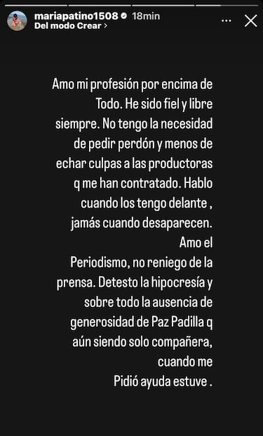 María Patiño carga contra Paz Padilla por sus críticas a ‘Sálvame’: “Detesto la ausencia de generosidad”
