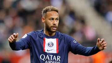 Soccer Football - Ligue 1 - Stade de Reims v Paris St Germain - Stade Auguste-Delaune, Reims, France - October 8, 2022 Paris St Germain's Neymar reacts REUTERS/Pascal Rossignol