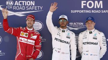 Sebastian Vettel, Lewis Hamilton y Valtteri Bottas.