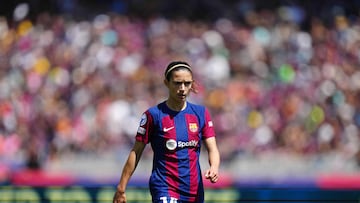 Barcelona's Spanish midfielder #14 Aitana Bonmati is pictured during the UEFA Women's Champions League semi-final first leg football match between FC Barcelona and Chelsea at the Lluis Companys Olympic Stadium in Barcelona, on April 20, 2024. (Photo by Pau Barrena / AFP)