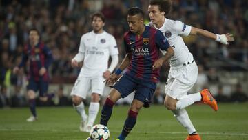 Neymar en un partido ante el PSG en la temporada 2014/15