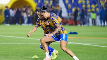 Anika Rodriguez and Jennifer Hermoso of Tigres during the final first leg match between America and Tigres UANL as part of the Liga BBVA MX Femenil, Torneo Apertura 2025 at Ciudad de los Deportes Stadium, on November 20, 2025 in Mexico City, Mexico.