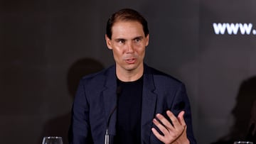 Rafa Nadal, en el acto de la presentación del torneo de golf solidario ‘Cantabria Labs’ en el Club de Campo de Madrid,