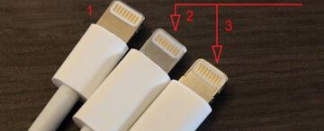 El n&ordm;1 es el cable Apple verdadero, creado en una sola pieza de metal. Los otros dos usan dos piezasy por tanto son falsos y peligrosos.