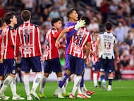 Diego Campillo, Brian Gutierrez, Jose Rangel, Daniel Aguirre of Guadalajara during the 12th round match between Monterrey and Guadalajara as part of the Liga BBVA MX Varonil, Torneo Clausura 2026 at BBVA Bancomer Stadium, on March 21, 2026 in Monterrey, Nuevo Leon, Mexico.