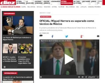 El diario hondureño "El Diez" también abordó el despido de Miguel Herrera.