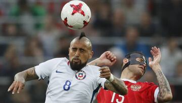 Acción de Arturo Vidal durante la disputa del Rusia - Chile.