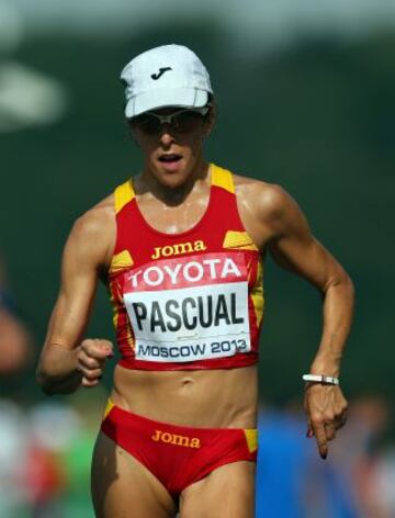 Beatriz Pascual durante la prueba de los 20 km marcha femenino en el Campeonato Mundial de Atletismo de la IAAF en el estadio Luzhniki de Moscú