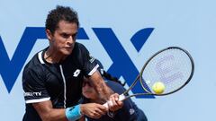 Gstaad (Switzerland), 20/07/2022.- Juan Pablo Varillas of Peru in action against Roberto Bautista Agut of Spain at the Swiss Open tennis tournament in Gstaad, Switzerland, 20 July 2022. (Tenis, España, Suiza) EFE/EPA/PETER SCHNEIDER
