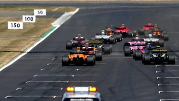 NORTHAMPTON, ENGLAND - JULY 08: A view of the start from the rear during the Formula One Grand Prix of Great Britain at Silverstone on July 8, 2018 in Northampton, England. (Photo by Charles Coates/Getty Images)