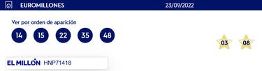 Euromillones: comprobar los resultados del sorteo de hoy, viernes 23 de septiembre