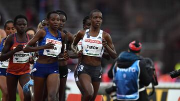 La atleta keniana Agnes Jebet Tirop compite durante la prueba de 5.000 metros de la Diamond League de Estocolmo de 2019.