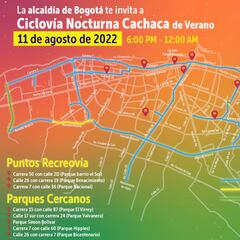 Ciclovía nocturna en Bogotá: horarios y rutas | 11 de agosto