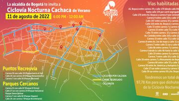 Ciclovía Nocturna en Bogotá el 11 de agosto.