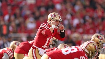 SANTA CLARA, CALIFORNIA - DECEMBER 10: Brock Purdy #13 of the San Francisco 49ers calls a play at the line during the first quarter against the Seattle Seahawks at Levi's Stadium on December 10, 2023 in Santa Clara, California.   Ezra Shaw/Getty Images/AFP (Photo by EZRA SHAW / GETTY IMAGES NORTH AMERICA / Getty Images via AFP)