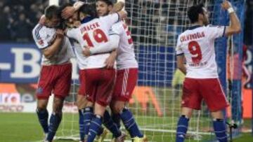 Heiko Westermann celebra uno de los goles del Hamburgo