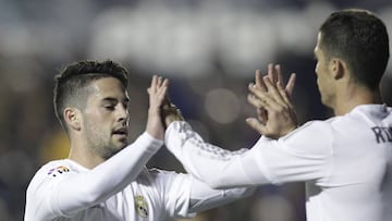 Real Madrid's Isco and Cristiano Ronaldo celebrate after scoring.
