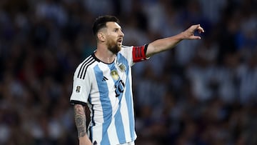 Soccer Football - World Cup - South American Qualifiers - Argentina v Uruguay - Estadio La Bombonera, Buenos Aires, Argentina - November 16, 2023 Argentina's Lionel Messi reacts REUTERS/Agustin Marcarian