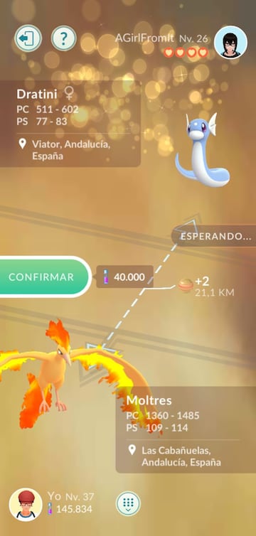 Lo de la imagen es un Intercambio Especial: enviamos a una amiga un Pok&eacute;mon Legendario que no tiene registrado en su Pok&eacute;Dex