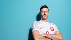 DOHA, QATAR - NOVEMBER 18: Robert Lewandowski of Poland poses during the official FIFA World Cup Qatar 2022 portrait session on November 18, 2022 in Doha, Qatar. (Photo by Dan Mullan - FIFA/FIFA via Getty Images)