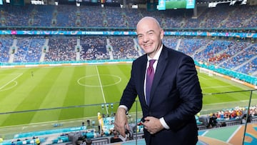 SAINT PETERSBURG, RUSSIA - JUNE 21: Gianni Infantino, a president of FIFA, poses ahead the UEFA Euro 2020 Championship Group B match between Finland and Belgium at Saint Petersburg Stadium on June 21, 2021 in Saint Petersburg, Russia. (Photo by Victor Boy
