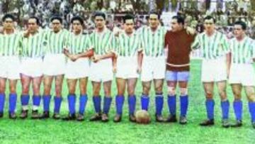 Un equipo de los campeones béticos de Liga en 34-35: Larrinoa, Timimi, Saro, Caballero, Peral, Gómez, Areso, Unamuno, Urquiaga, Aedo y Rancel. No está el vasco Lecue, internacional y uno de los titulares más clásicos.
