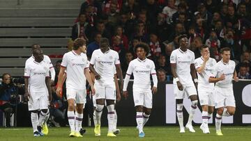 Chelsda players celebrate after Chelsea's Tammy Abraham scored his side's opening goal during the group H Champions League soccer match between Lille and Chelsea at the Stade Pierre Mauroy - Villeneuve d'Ascq stadium in Lille, France, Wedne