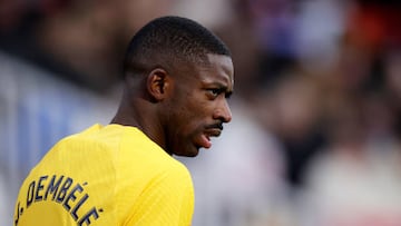 GIRONA, SPAIN - JANUARY 28: Ousmane Dembele of FC Barcelona  during the La Liga Santander  match between Girona v FC Barcelona at the Estadi Municipal Montilivi on January 28, 2023 in Girona Spain (Photo by David S. Bustamante/Soccrates/Getty Images)