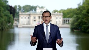 FILE PHOTO: Italian Prime Minister Giorgia Meloni and Polish Prime Minister Mateusz Morawiecki hold a joint press conference in Warsaw, Poland, July 5, 2023, REUTERS/Kacper Pempel/File Photo