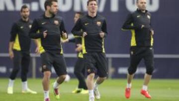 Entrenamiento del Barcelona tras el partido de Champions ante el Atlético