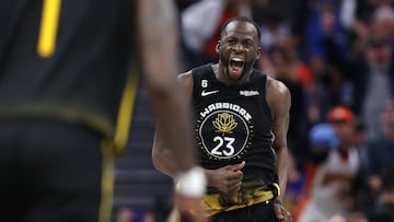 Draymond Green #23 of the Golden State Warriors reacts after he dunked the ball against the Phoenix Suns in the second half at Chase Center on March 13, 2023 in San Francisco, California.