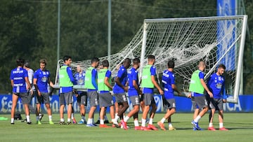 Los jugadores del Deportivo, en su primer entrenamiento de pretemporada.