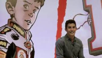 El piloto de MotoGP Marc M&aacute;rquez, durante la presentaci&oacute;n de su c&oacute;mic oficial &quot;La historia de un sue&ntilde;o&quot;.