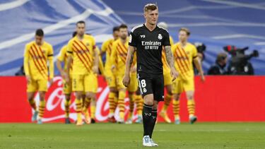 Toni Kroos, centrocampista del Real Madrid, tras el primer gol del Barcelona en el Clásico.