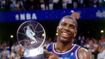 Magic Johnson, con su trofeo de MVP.