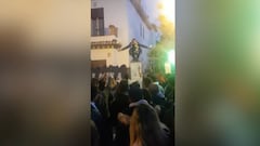 Betis fan is head over heels for his club as he takes a fall while singing