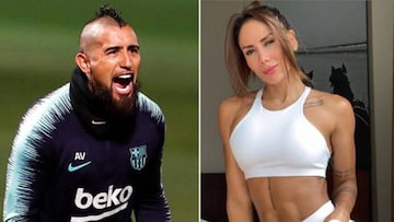 Im&aacute;genes del futbolista chileno Arturo Vidal gritando durante un entrenamiento con el FC Barcelona y de su pareja, la modelo colombiana del fitness Sonia Isaza