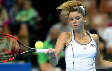 Giorgi returns the ball in what is her third Katowice final but struggles to match Cibulkova.