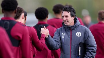 BIRMINGHAM, ENGLAND - APRIL 16: Unai Emery head coach in action during the Aston Villa training session ahead of their UEFA Europa Conference League 2023/24 match against Lille at Bodymoor Heath training ground on April 16, 2024 in Birmingham, England. (Photo by Neville Williams/Aston Villa FC via Getty Images)
PUBLICADA 02/05/24 NA MA17 2COL