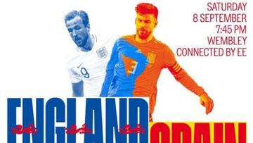 Cartel que promociona el Inglaterra - Espa&ntilde;a que se disputar&aacute; el pr&oacute;ximo 8 de septiembre en Wembley.
