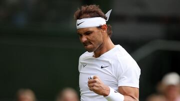 Tennis - Wimbledon - All England Lawn Tennis and Croquet Club, London, Britain - July 2, 2022 Spain's Rafael Nadal reacts during his third round match against Italy's Lorenzo Sonego REUTERS/Matthew Childs