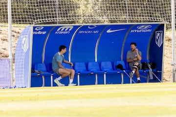 Simeone con Savic charlando en el banquillo. 