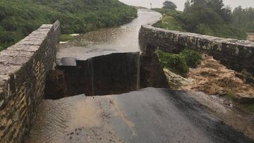 El puente de Grinton Moor derribado por unas inundaciones.