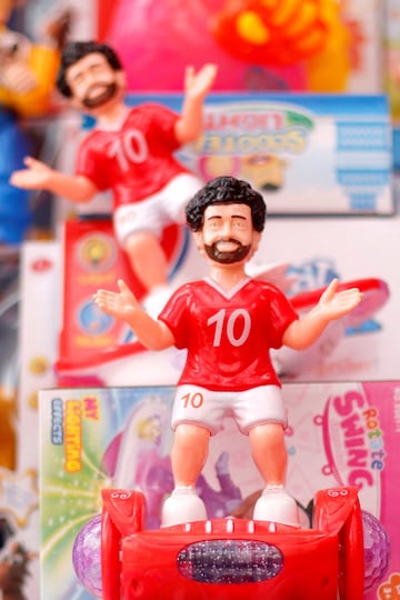 Toys bearing the image of Liverpool's Egyptian forward soccer player Mohamed Salah