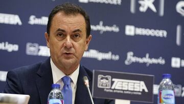 José María Muñoz, en la sala de prensa de La Rosaleda.