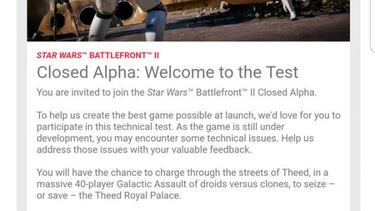 EA comienza a mandar claves para la alpha de Battlefront II