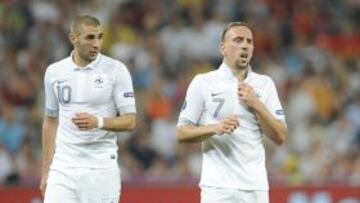 Benzema y Ribery, tras la derrota ante España.
