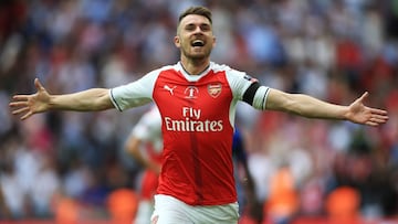 LONDON, ENGLAND - MAY 27: Aaron Ramsey of Arsenal celebrates scoring his sides second goal during the Emirates FA Cup Final between Arsenal and Chelsea at Wembley Stadium on May 27, 2017 in London, England. (Photo by Ben Hoskins - The FA/The FA via Getty Images)