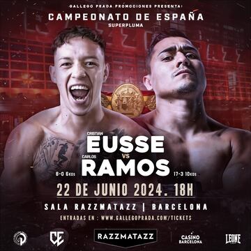 Cartel del Campeonato de España del peso superpluma entre Cristian Eusse y Carlos Ramos.