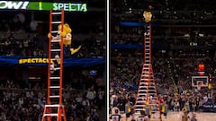 La mascota de los Nuggets se sube 10 metros a una escalera desde el centro de la pista: lo que sucede a continuación es loco